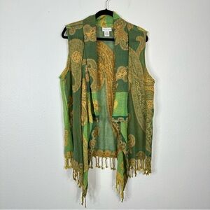 Soft Surroundings sleeveless cardigan vest paisley fringe wool bohemian casual